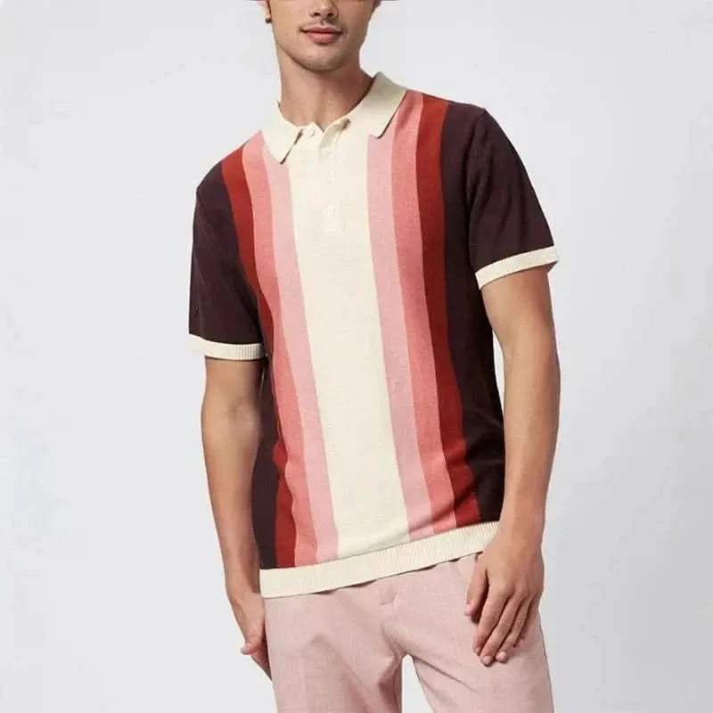 Marceau™ – Polo Patchwork Tricoté à Rayures Verticales