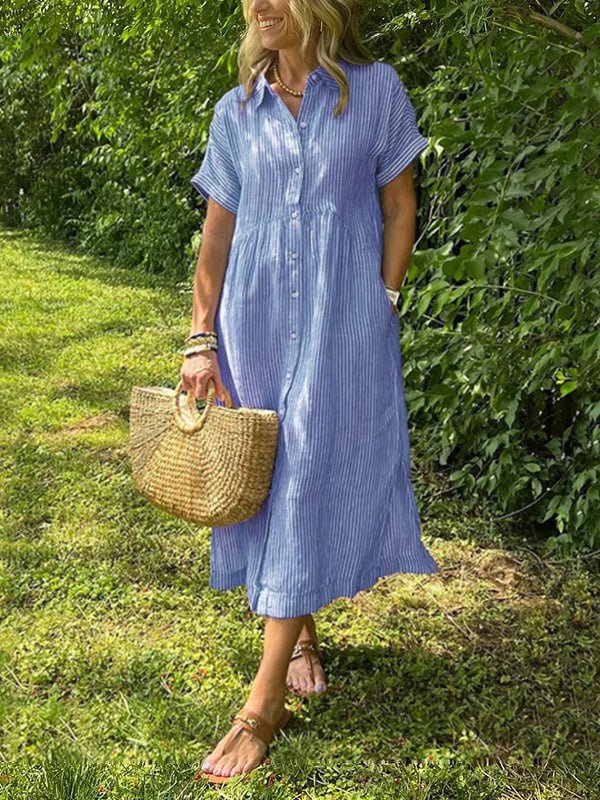 Sabreen | Robe Longue Rayée À Col En V - Verona Botique