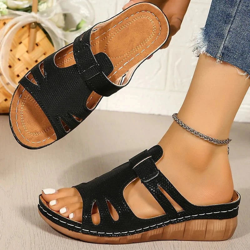 Emily™ – Sandales Orthopédiques Ouvertes en Cuir Véritable