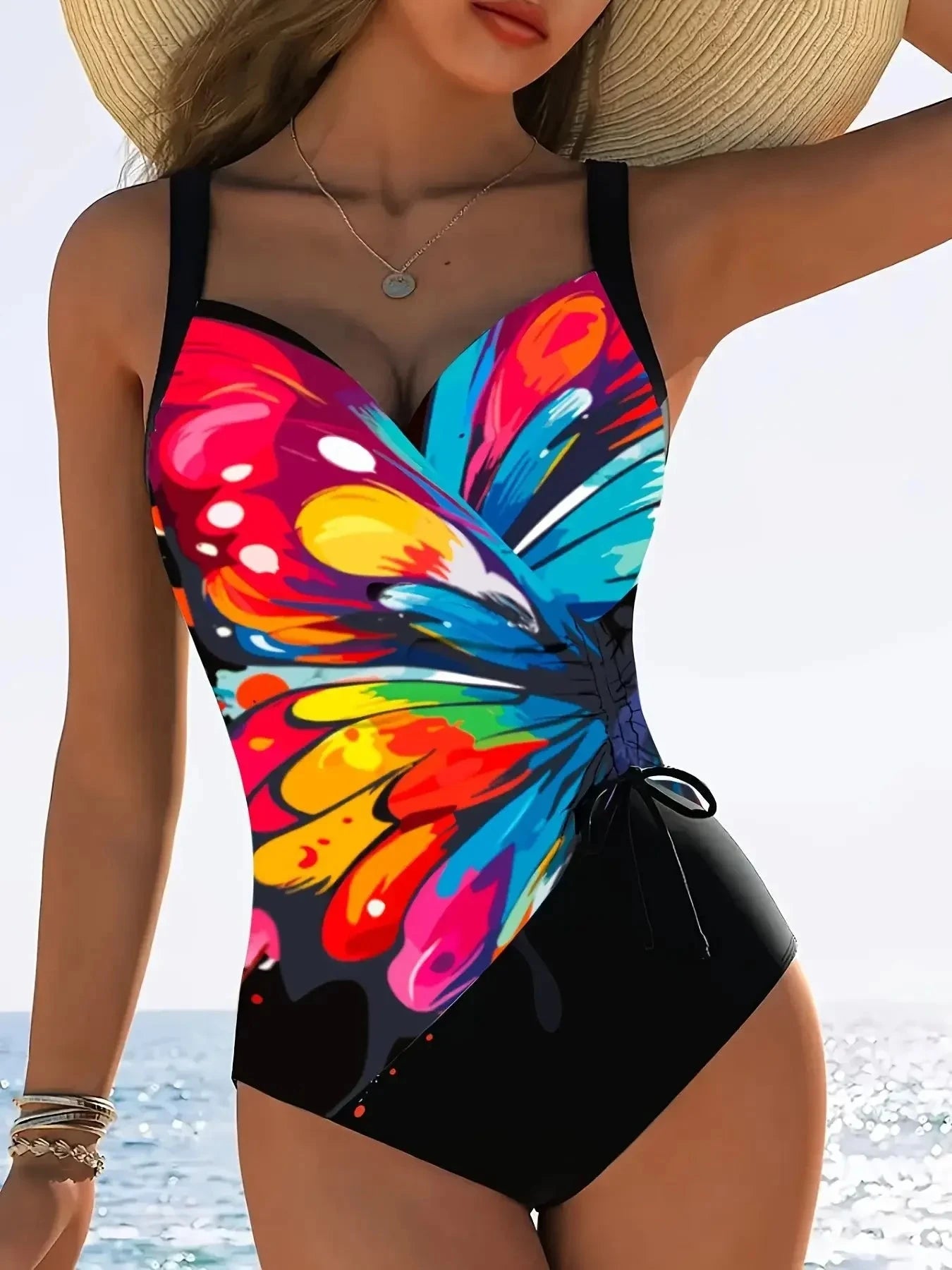 Solea™ – Maillot Une-Pièce Sculptant à Imprimé Feuilles & Croisé Élégant
