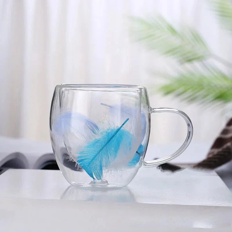 Plume de Verre™ – Tasse soufflée à la main avec plume suspendue (double paroi)
