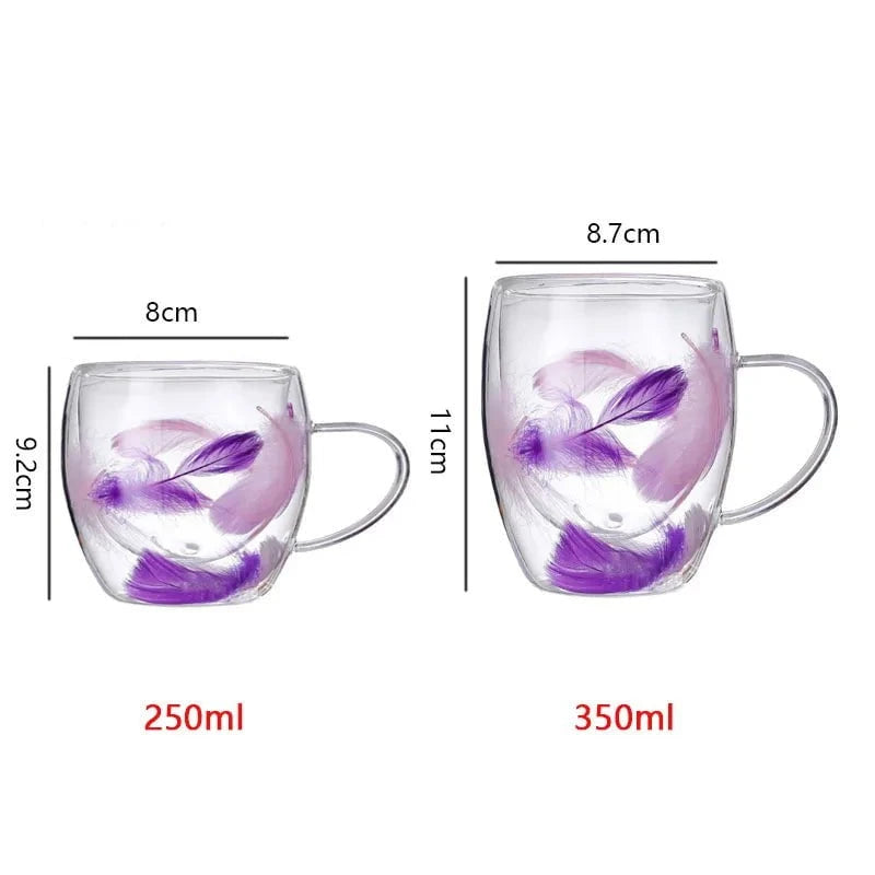 Plume de Verre™ – Tasse soufflée à la main avec plume suspendue (double paroi)