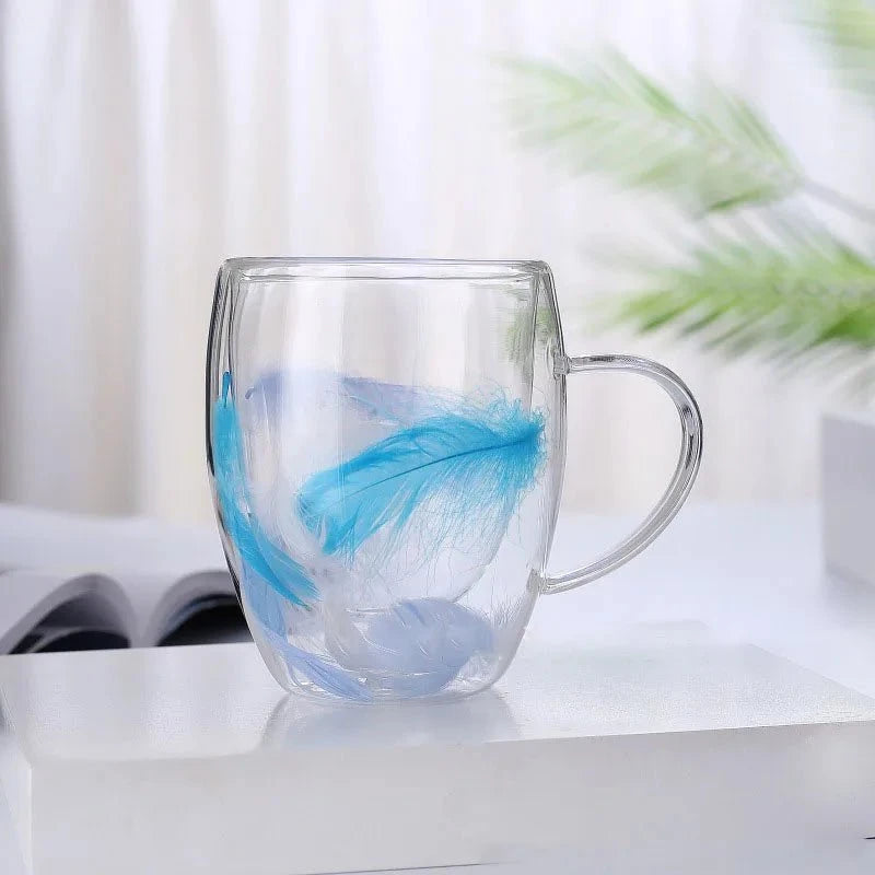 Plume de Verre™ – Tasse soufflée à la main avec plume suspendue (double paroi)