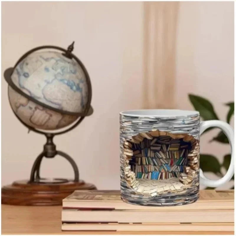 Murmure de Bibliothèque™ – Tasse en céramique 3D au design trompe-l'œil
