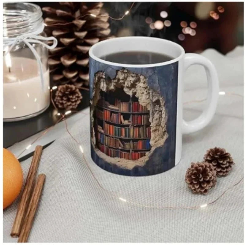 Murmure de Bibliothèque™ – Tasse en céramique 3D au design trompe-l'œil