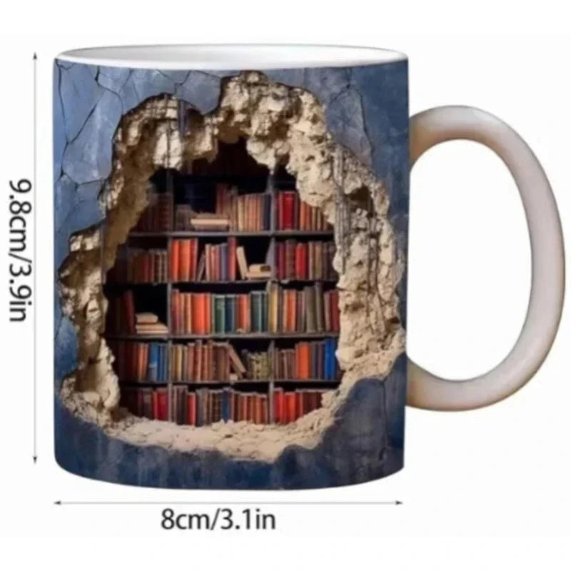 Murmure de Bibliothèque™ – Tasse en céramique 3D au design trompe-l'œil