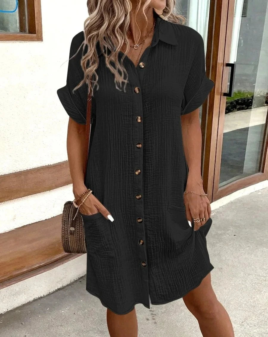 Eva™ – Robe Décontractée en Lin et Coton avec Boutons