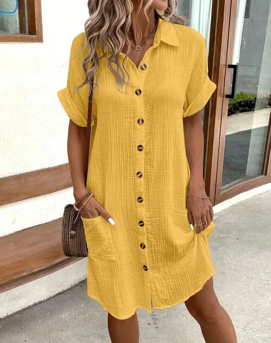Eva™ – Robe Décontractée en Lin et Coton avec Boutons