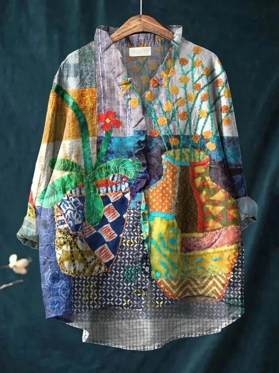 LINA™ – Blouse Artistique en Lin & Coton