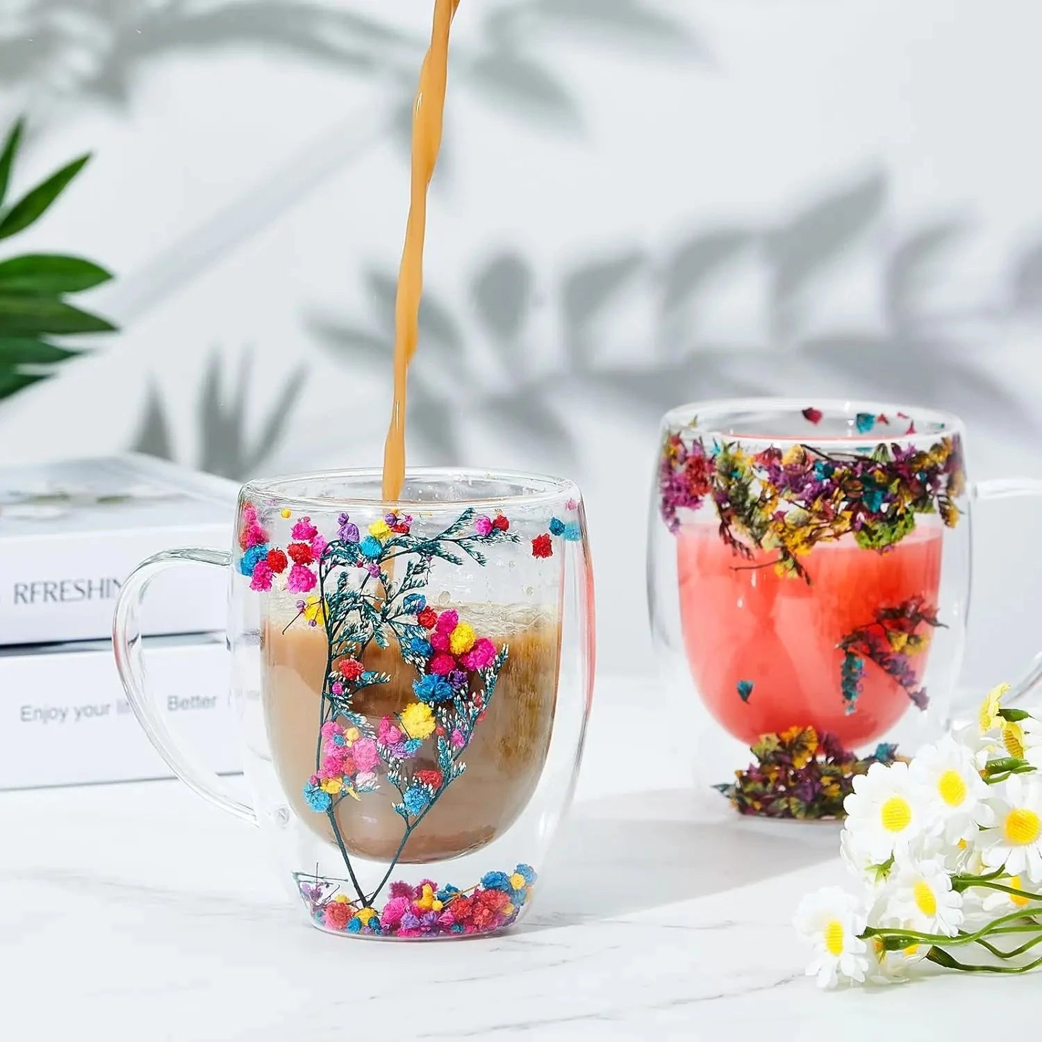 Élise™ – Tasse fleurie en verre soufflé
