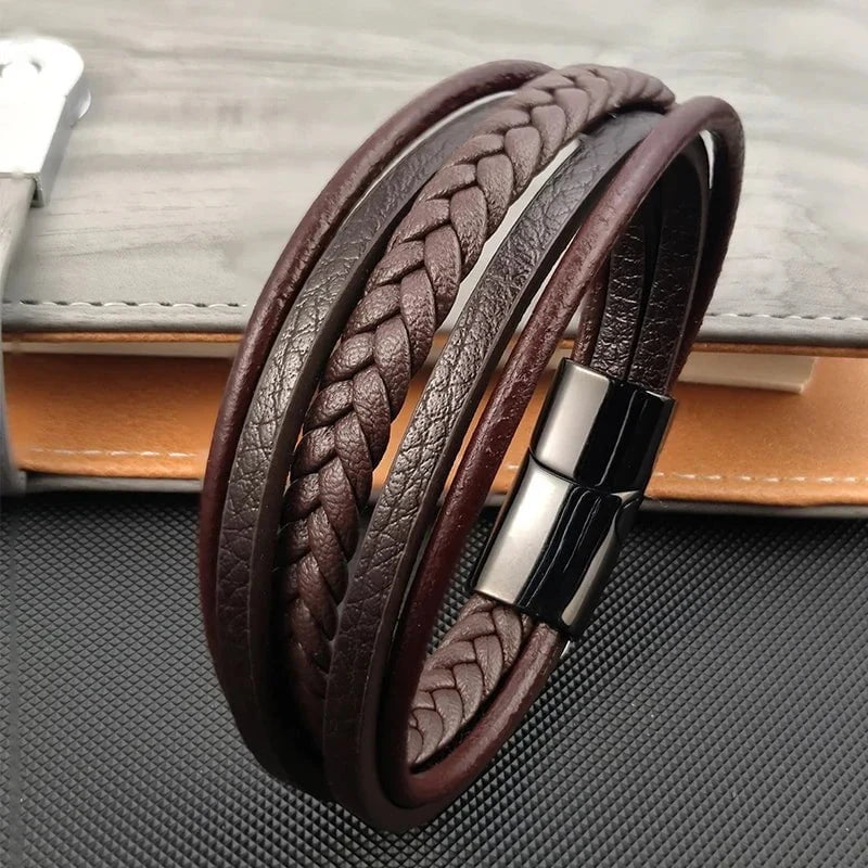 Léonard™ – Le Bracelet en Cuir Véritable, Élégance Tressée au Poignet