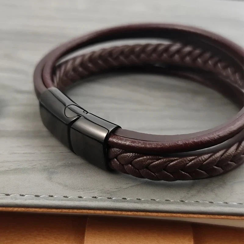Léonard™ – Le Bracelet en Cuir Véritable, Élégance Tressée au Poignet