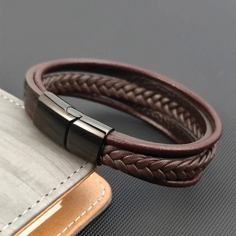 Léonard™ – Le Bracelet en Cuir Véritable, Élégance Tressée au Poignet