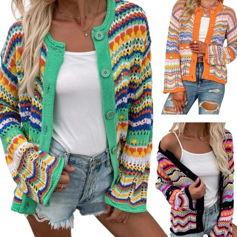 Solène™ – Cardigan bohème tricoté main