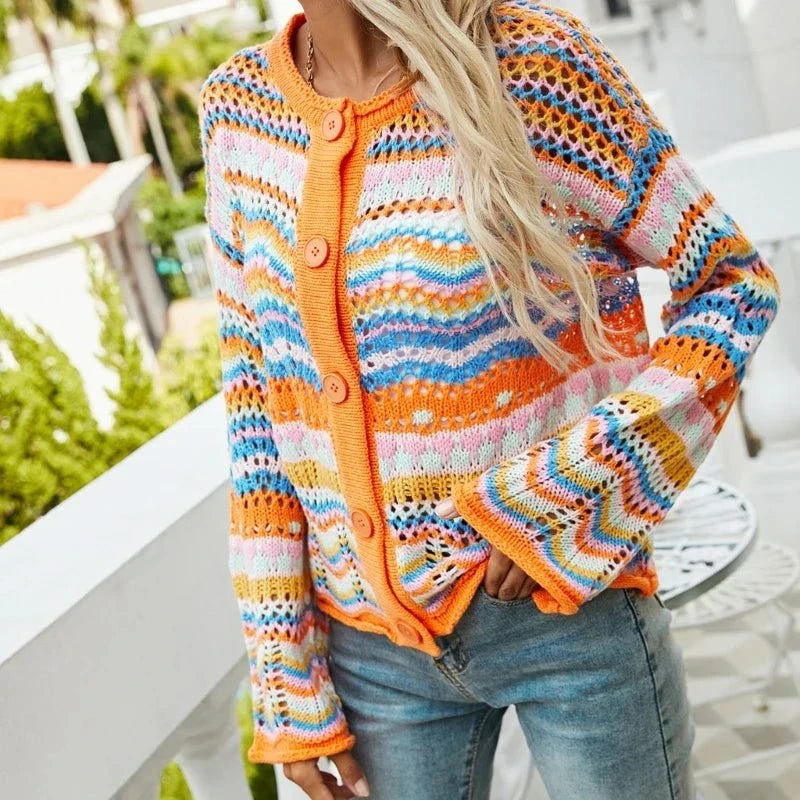 Solène™ – Cardigan bohème tricoté main