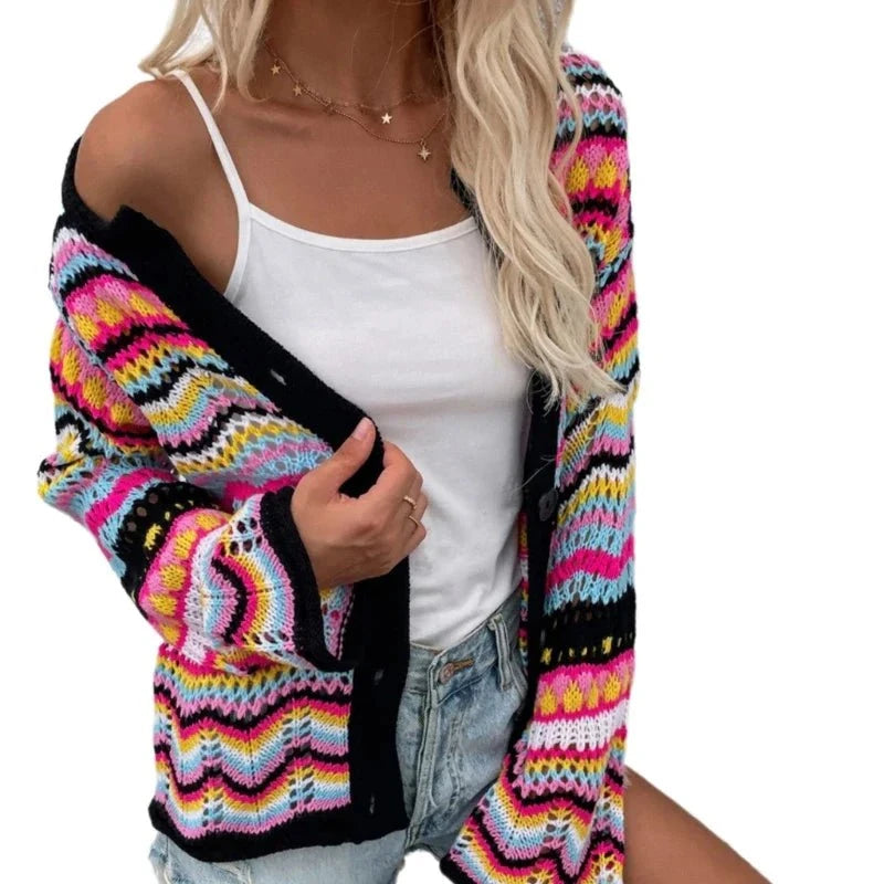 Solène™ – Cardigan bohème tricoté main