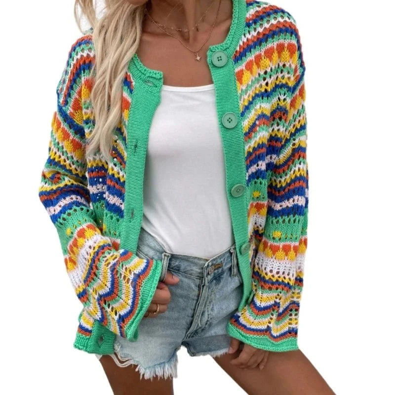 Solène™ – Cardigan bohème tricoté main