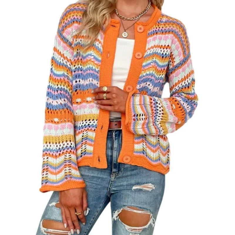 Solène™ – Cardigan bohème tricoté main