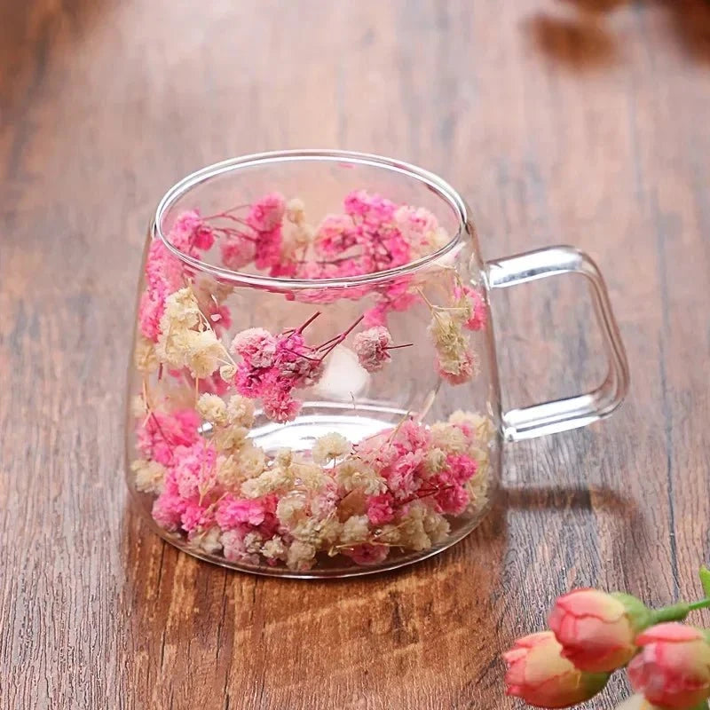 Floréa™ – Tasse en verre fleurie, faite main