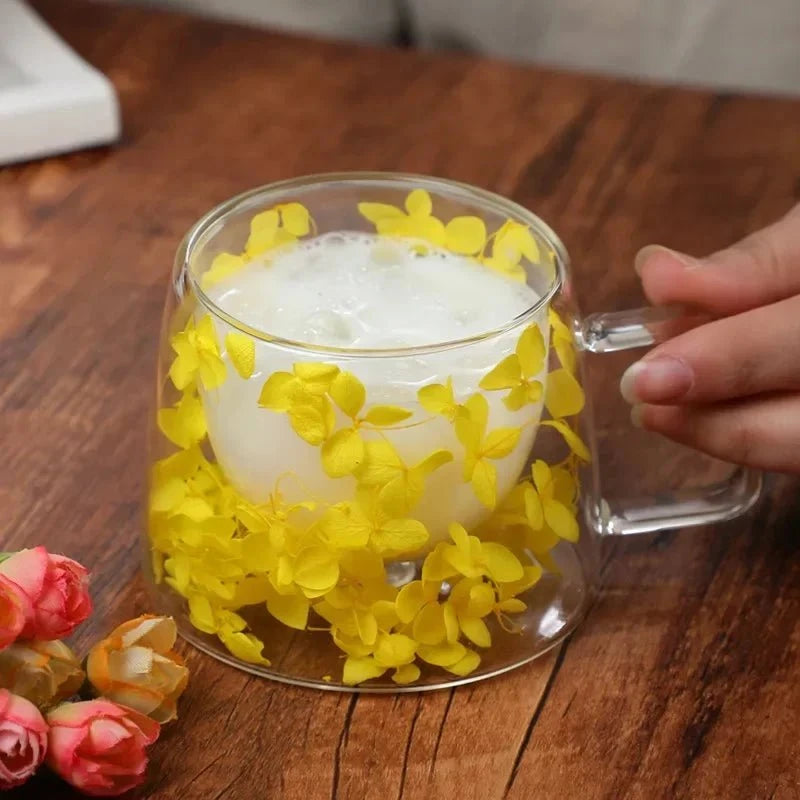 Floréa™ – Tasse en verre fleurie, faite main