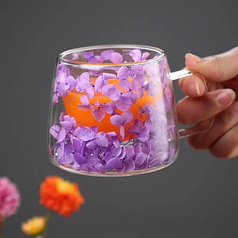 Floréa™ – Tasse en verre fleurie, faite main