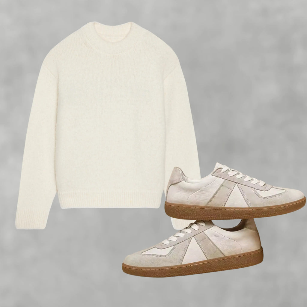 TIKTOK 3 Albin™ – Ensemble pull en laine ivoire & sneakers en suède clair
