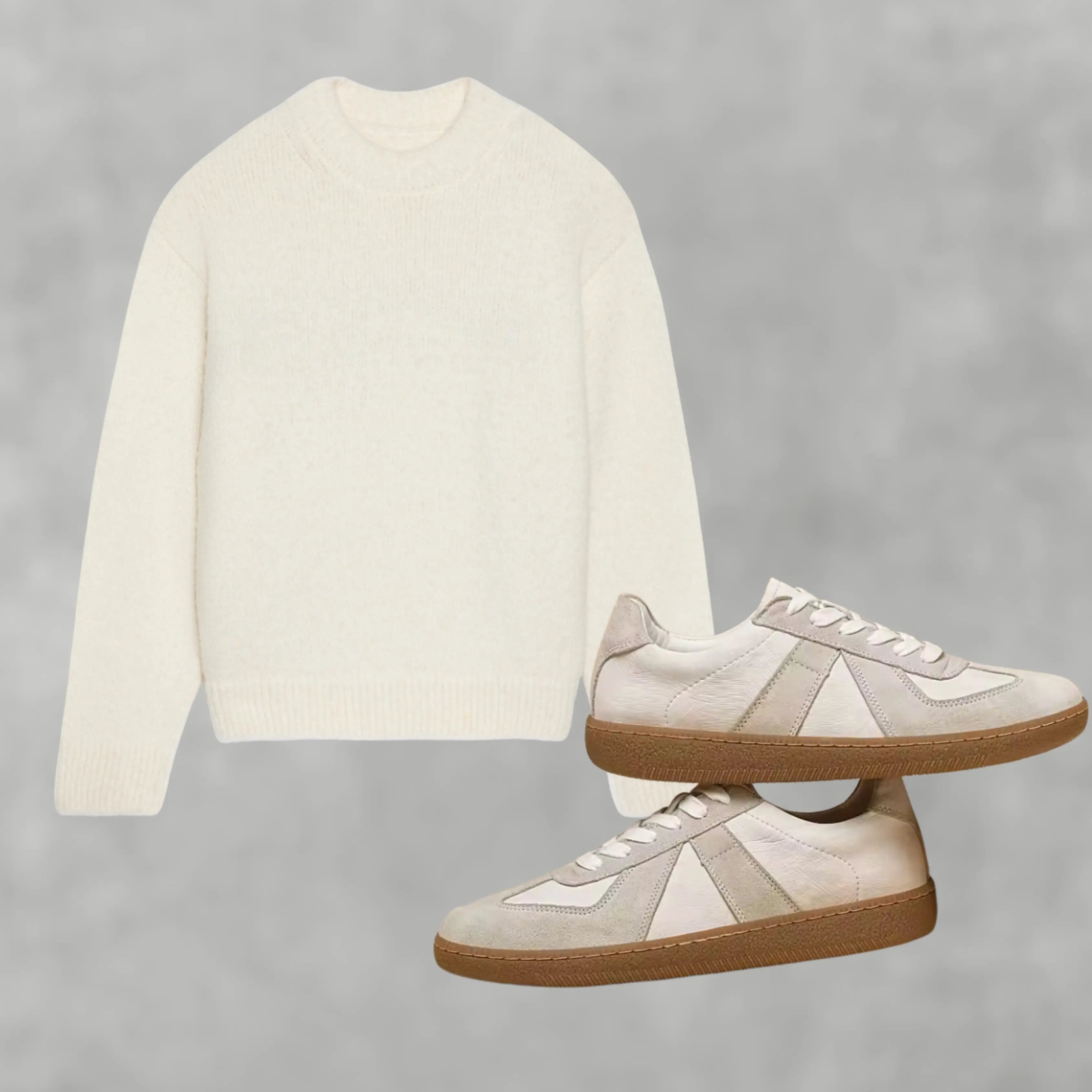 TIKTOK 3 Albin™ – Ensemble pull en laine ivoire & sneakers en suède clair