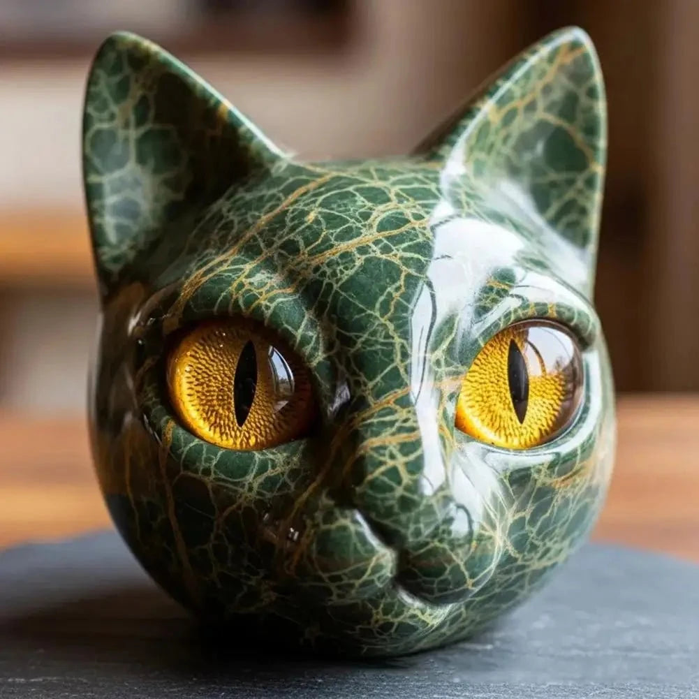 Lunaris™ – Sculpture de tête de chat en pierre mystique