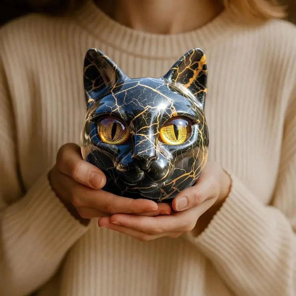 Lunaris™ – Sculpture de tête de chat en pierre mystique