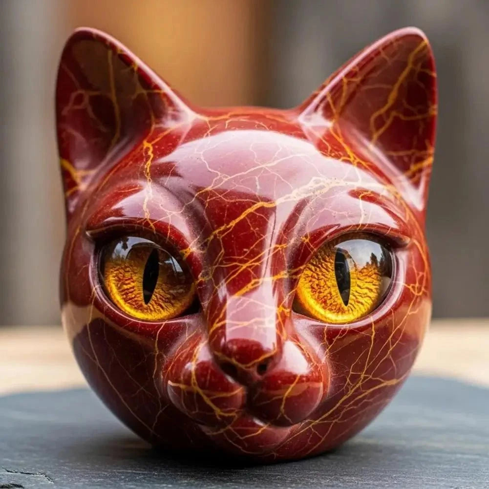 Lunaris™ – Sculpture de tête de chat en pierre mystique