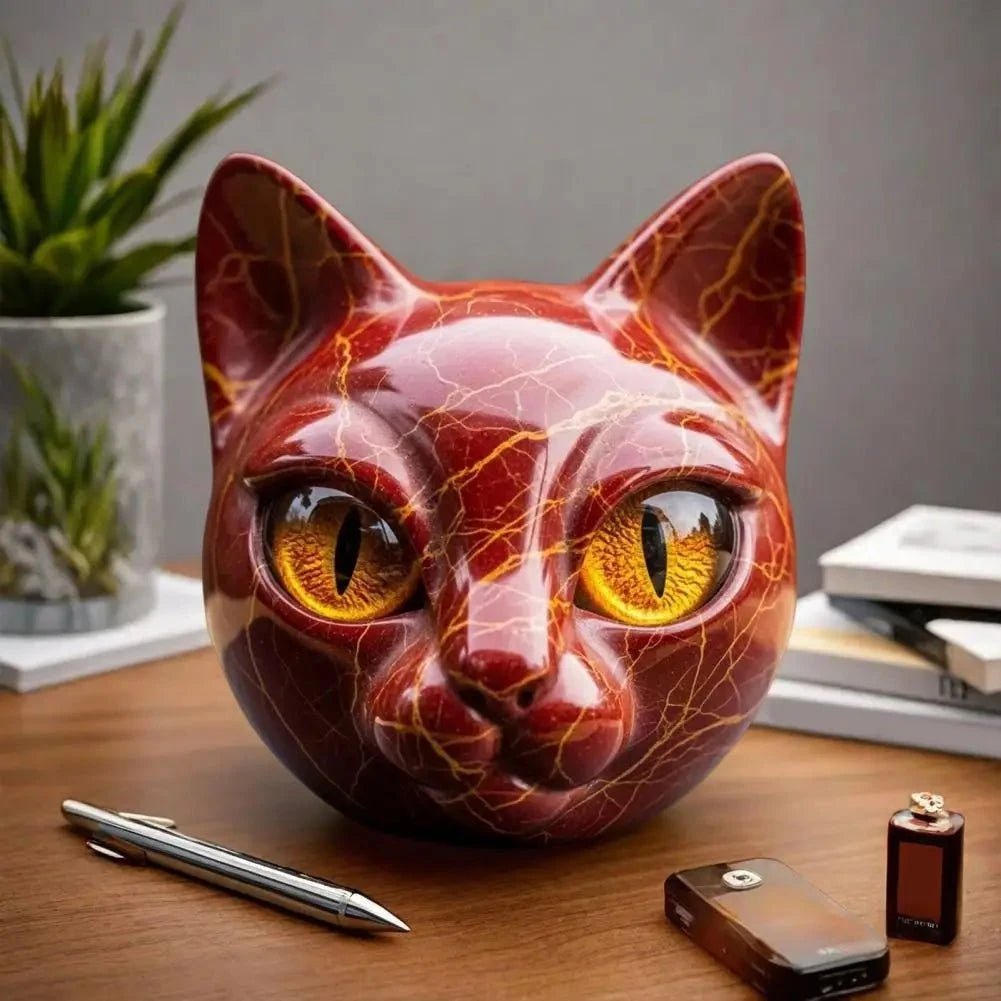 Lunaris™ – Sculpture de tête de chat en pierre mystique