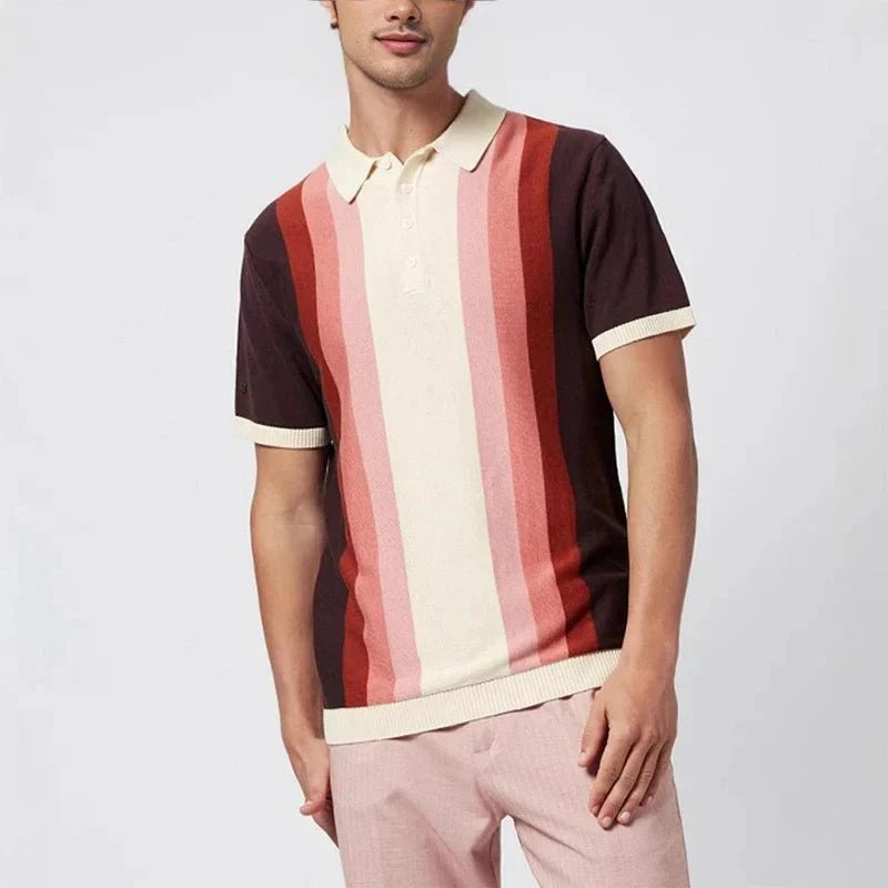 Marceau™ – Polo Patchwork Tricoté à Rayures Verticales