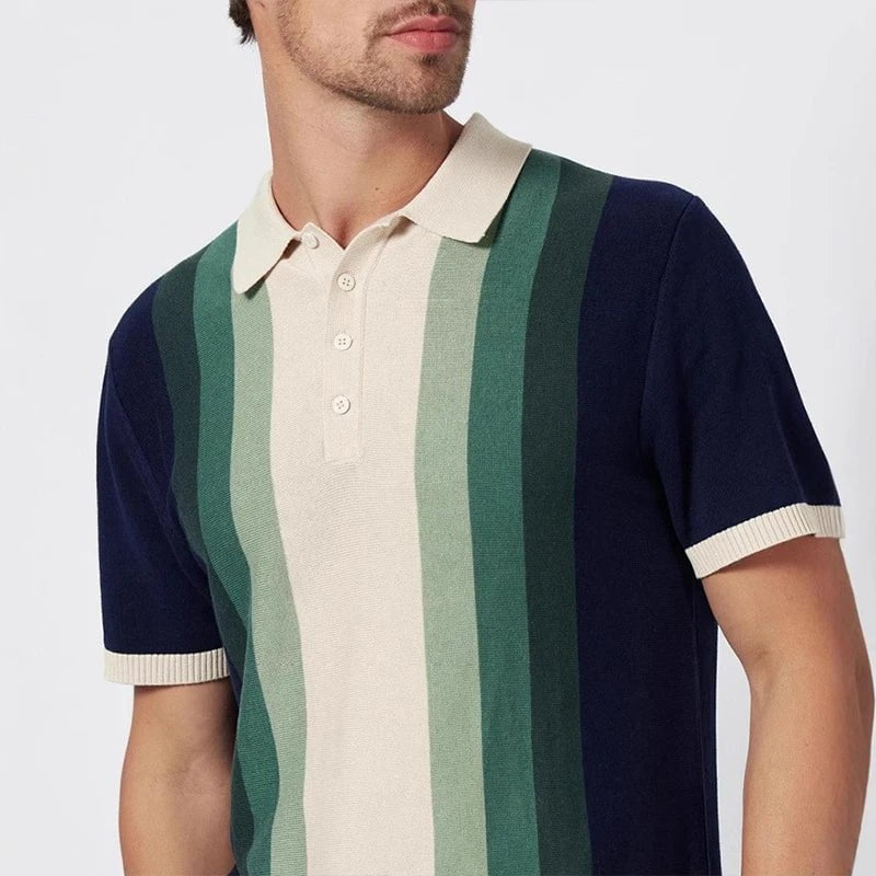 Marceau™ – Polo Patchwork Tricoté à Rayures Verticales