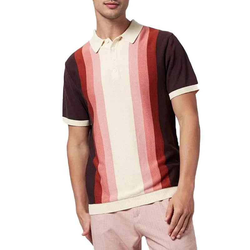 Marceau™ – Polo Patchwork Tricoté à Rayures Verticales