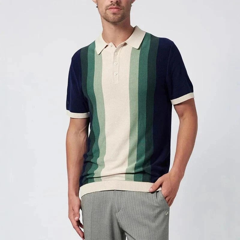 Marceau™ – Polo Patchwork Tricoté à Rayures Verticales