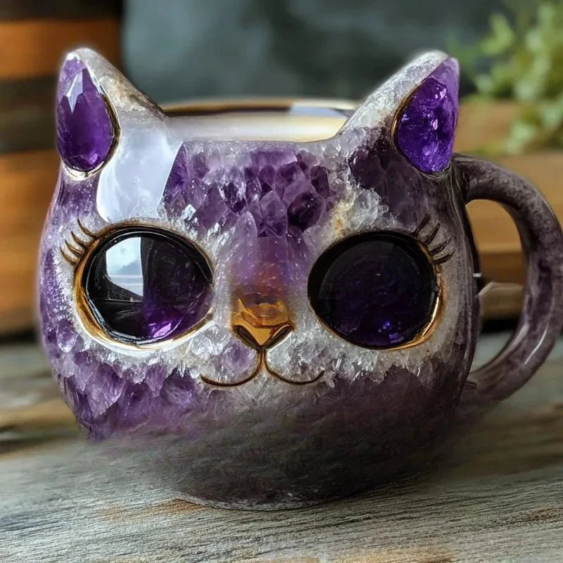 Tasse Chat Cristal™ – Faite main en pierre minérale naturelle (300 ml)
