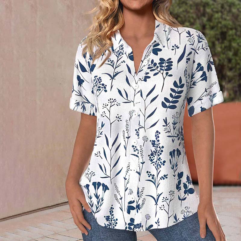 Ginette | Blouse Décontractée à Imprimé Feuilles