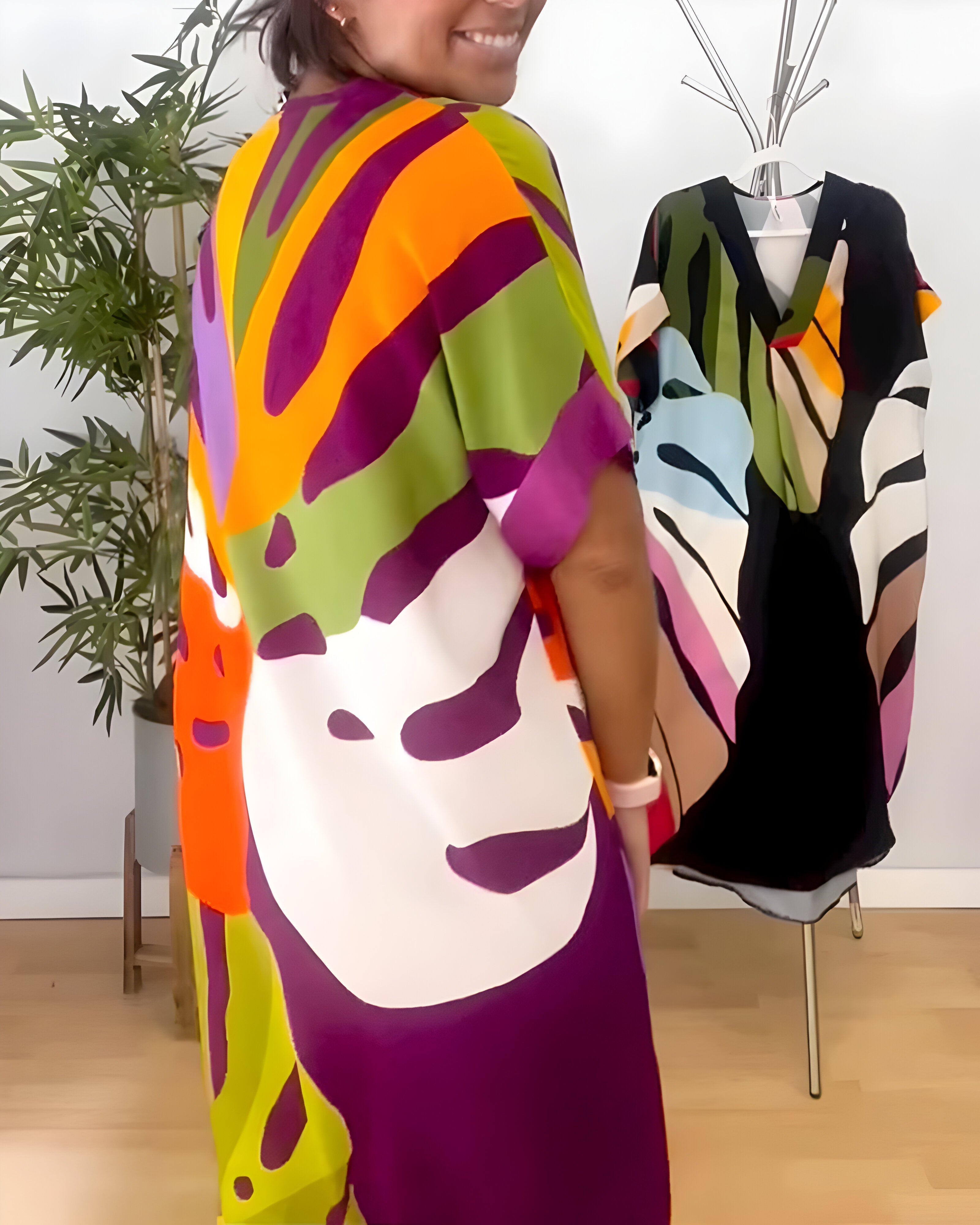 Beatrise | Robe Décontractée à Imprimé Feuilles Coloré