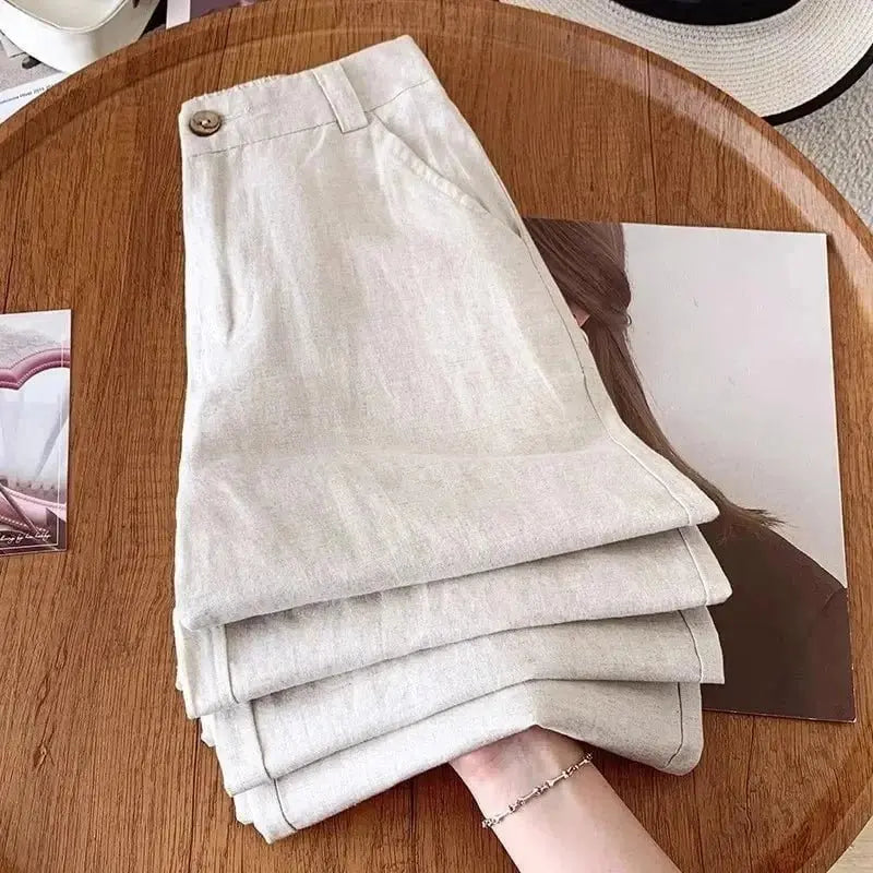 🌿 Laura™ – Pantalon Large Lin Coton Femme Été – Taille Haute - Verona Botique