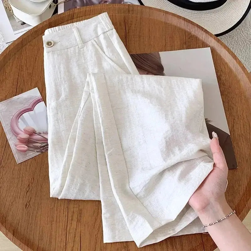 🌿 Laura™ – Pantalon Large Lin Coton Femme Été – Taille Haute - Verona Botique