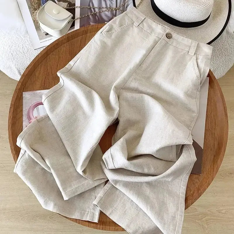 🌿 Laura™ – Pantalon Large Lin Coton Femme Été – Taille Haute - Verona Botique