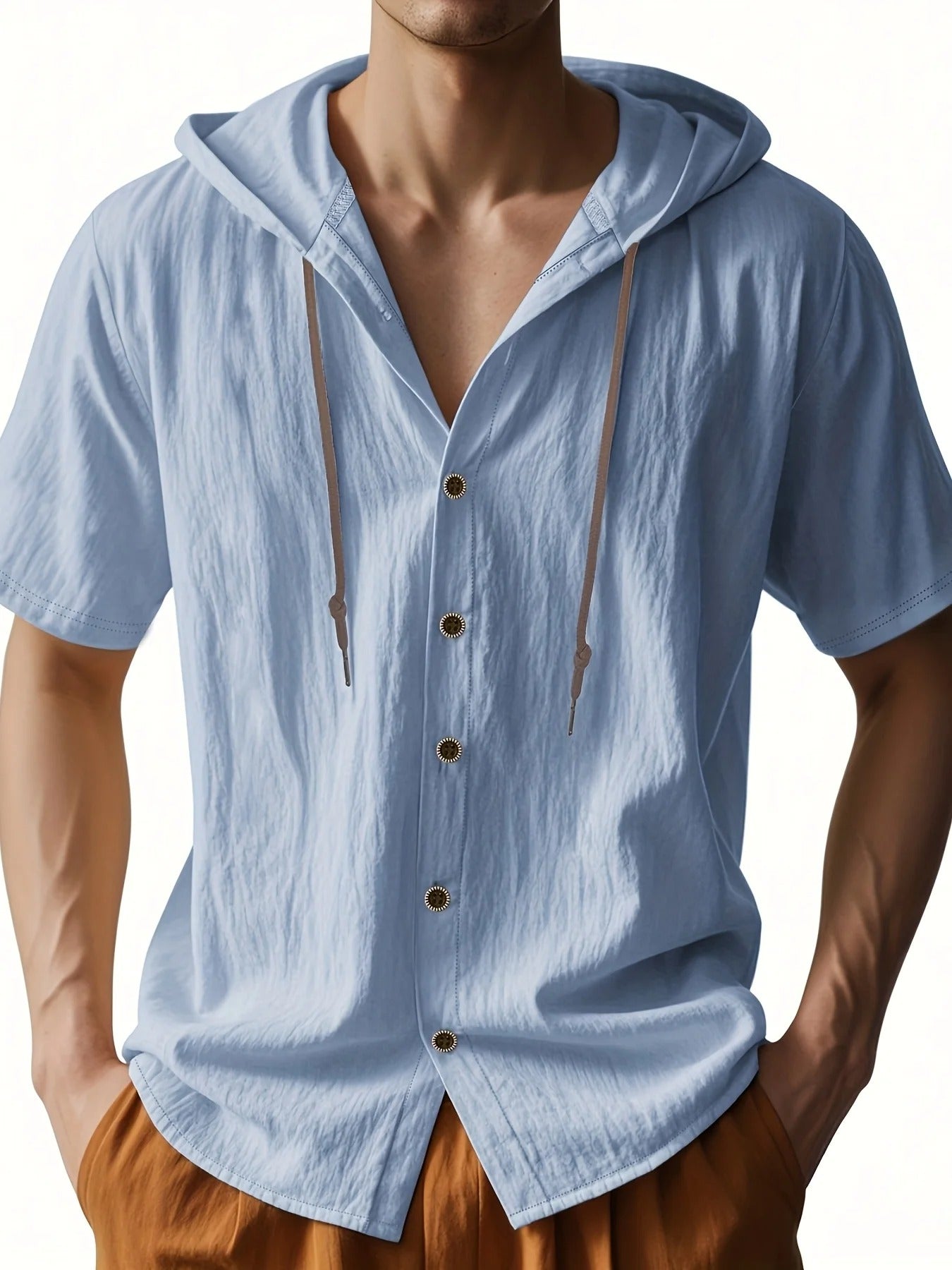 Lenoir™ | Chemise légère en lin à manches courtes avec capuche