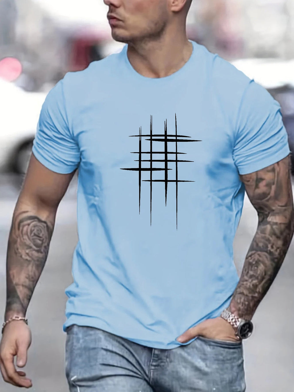 Lenoir™ | T-shirt élégant à col rond avec imprimé graphique