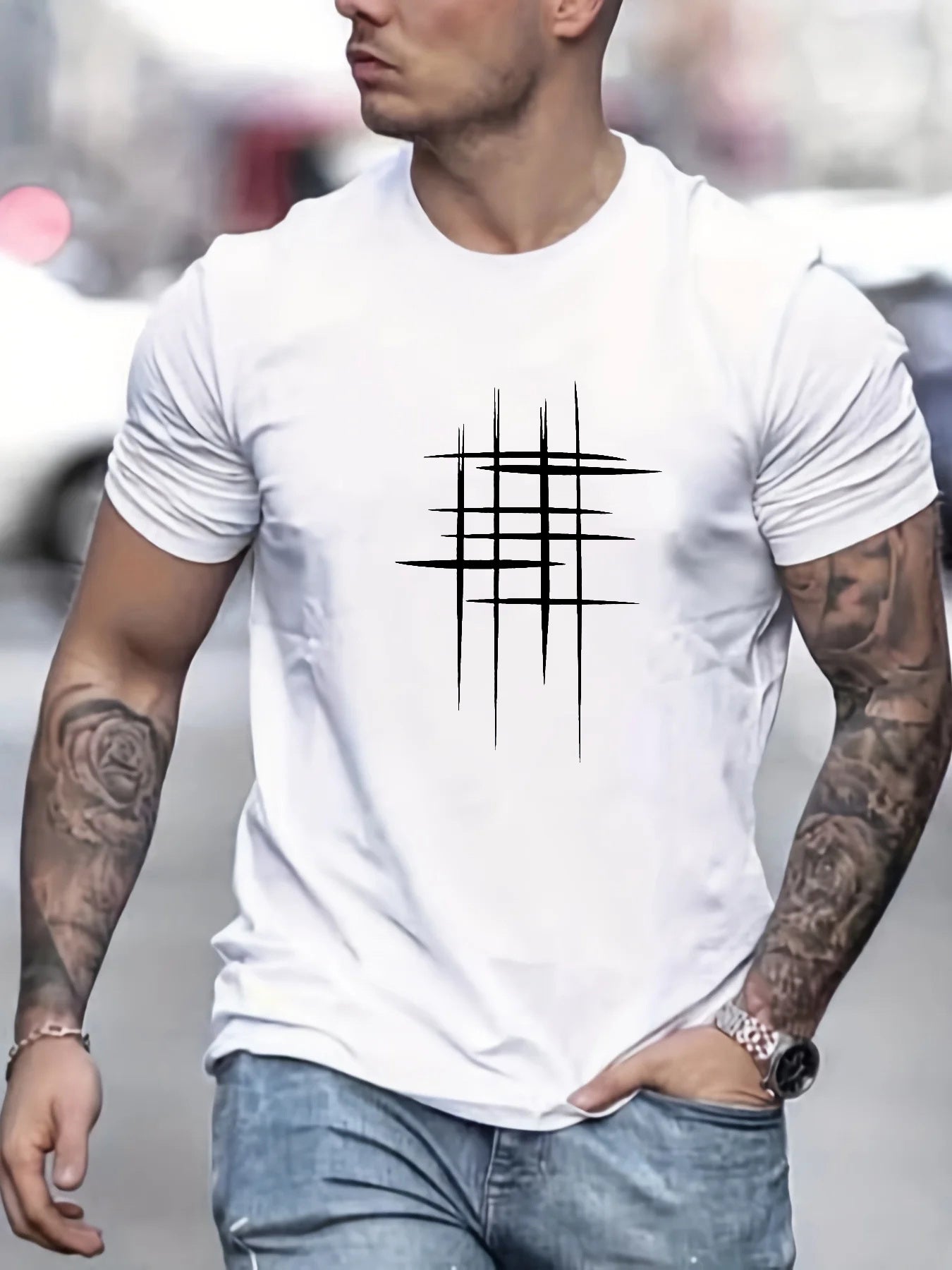 Lenoir™ | T-shirt élégant à col rond avec imprimé graphique