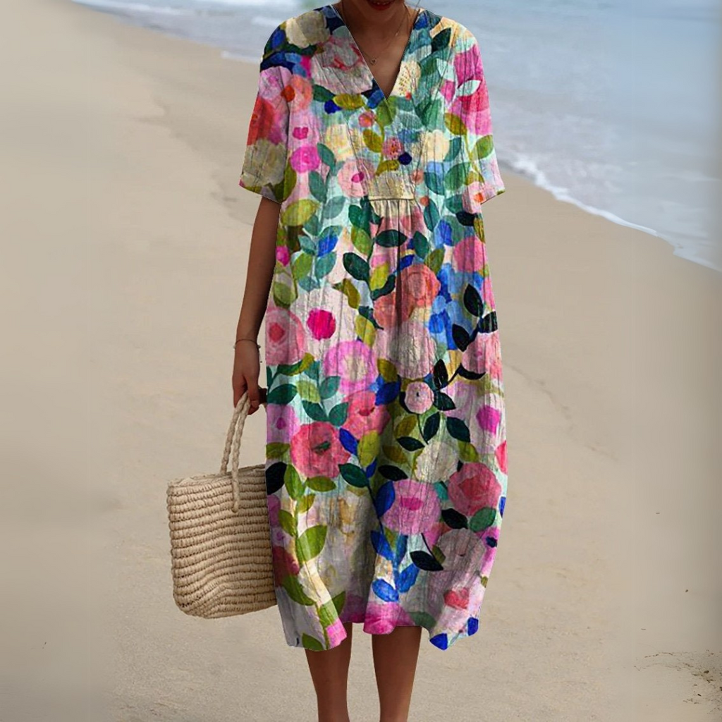 Claire | Robe d’été fleurie à encolure en V élégante