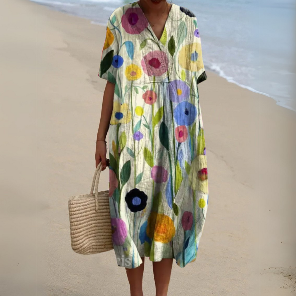 Claire | Robe d’été fleurie à encolure en V élégante