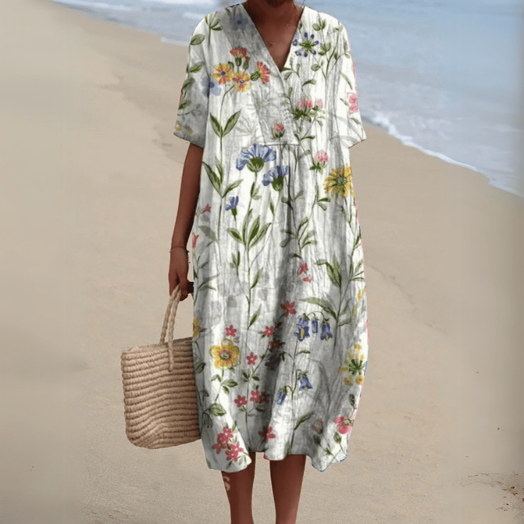 Claire | Robe d’été fleurie à encolure en V élégante