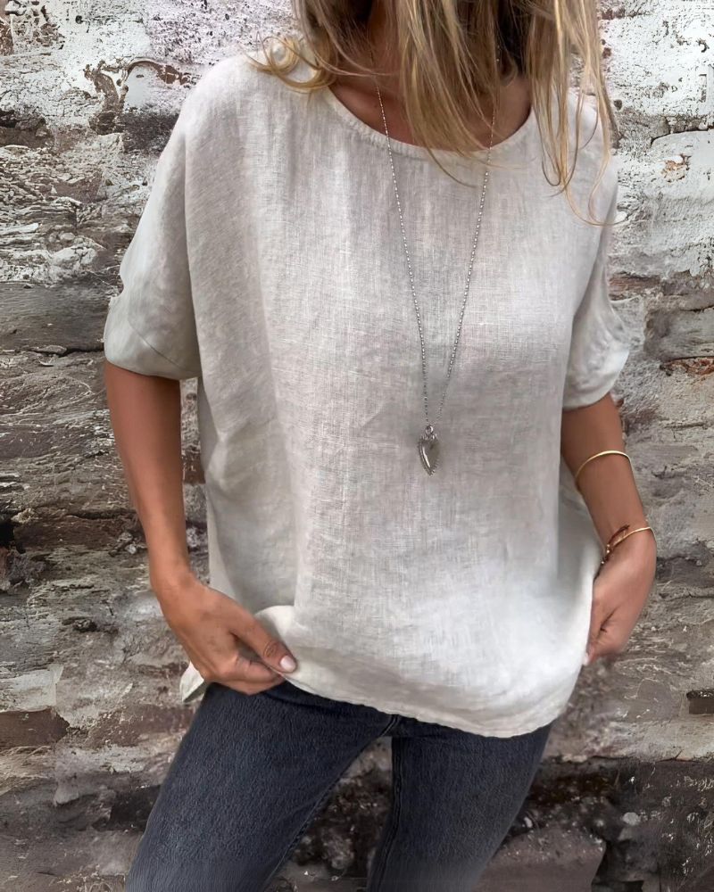 Lenoir™ | T-SHIRT EN COTON ET LIN À COL ROND