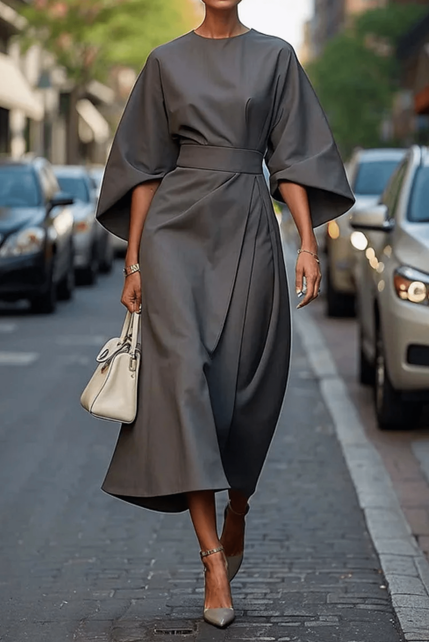 Sonia | Robe élégante avec manches lanterne et ceinture