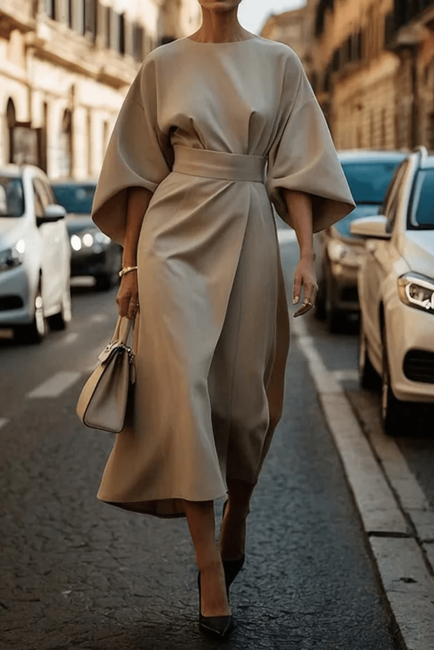 Sonia | Robe élégante avec manches lanterne et ceinture